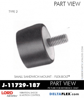 RubberPartsCatalog.com - LORD Corporation Flex-Bolt Sandwich Mounts - J-11729-187 Rubber-Parts-Catalog-Delta-Flex-LORD-Flex-Bolt-Small-Sandwich-Mounts-J-11729-187